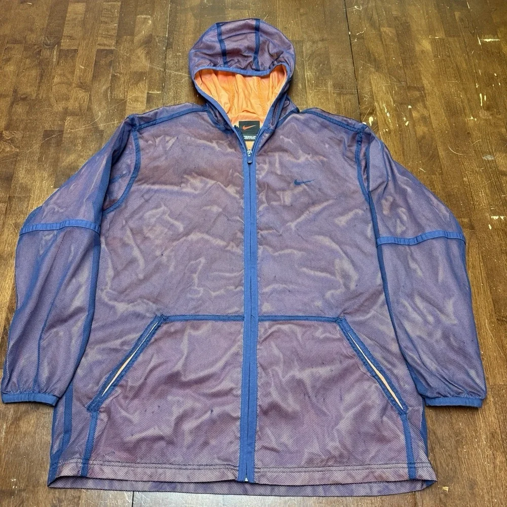 Vtg Nike Windbreaker Jacket Kids XL 16 Purple Orange Mesh Hooded Full Zip Swoosh